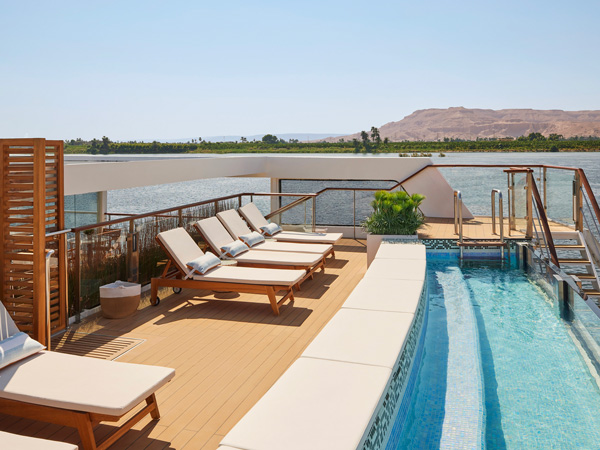 sunloungers on the pool deck onboard Viking Osiris