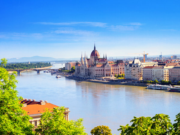 the view of the Hungarian Parliament Building and Danube river