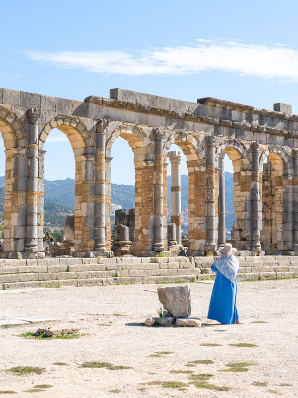 the Basilica ruins at Volubilis Archaeological site in Meknes, Morocco