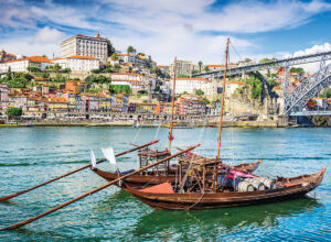 Colourful rabelo boats along Porto’s waterfront.
