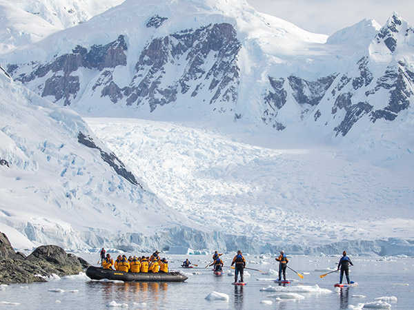 quark expeditions zodiac and stand up paddle boarders in Antarctica