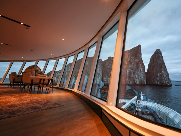 the Observation Lounge at the top of the Silversea ship