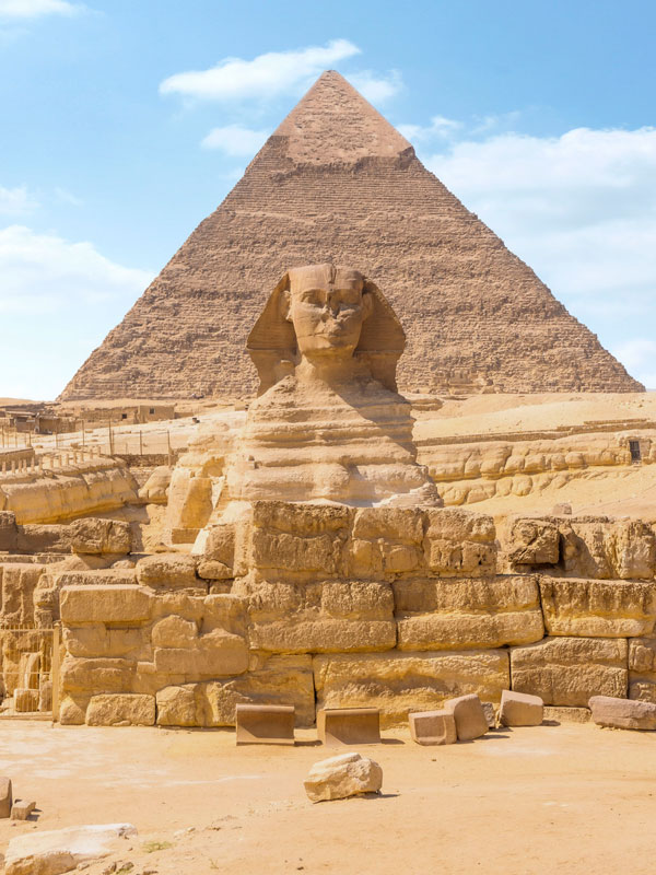 the limestone sculpture of the Great Sphinx of Giza in Cairo, Egypt
