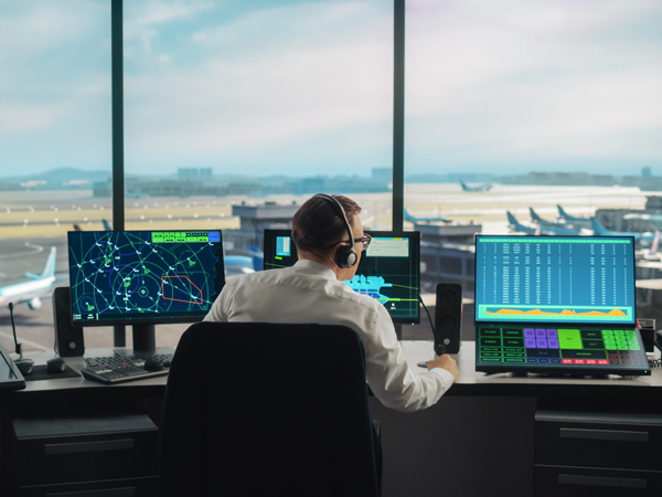 Air traffic controller at airport