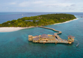Aerial view of Soneva Fushi