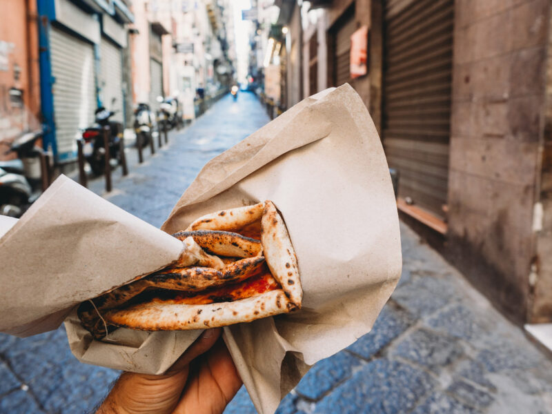Point of view of a man eating a typical 