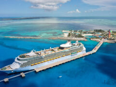 Aerial view of Royal Caribbean ship at port