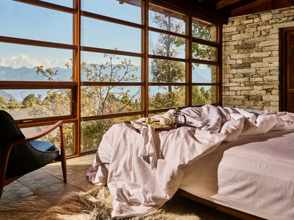 Bedroom suite with views at Shakti Prana, Himalayas