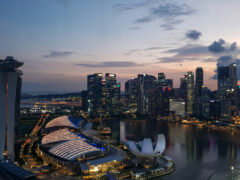 Marina Bay skyline at sunset