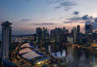 Marina Bay skyline at sunset