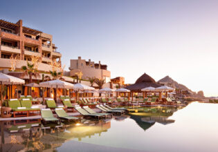 The exterior view of the pool at Hilton's Waldorf Astoria Los Cabos