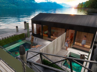 Watershed's floating sauna on Lake Whakatipu