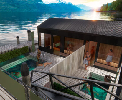 Watershed's floating sauna on Lake Whakatipu