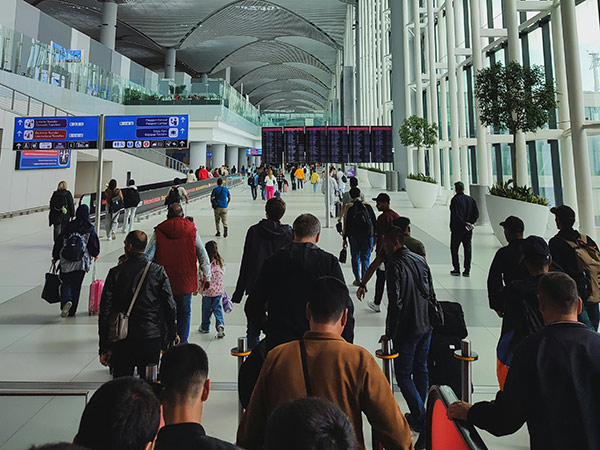 People moving through Istanbul airport 