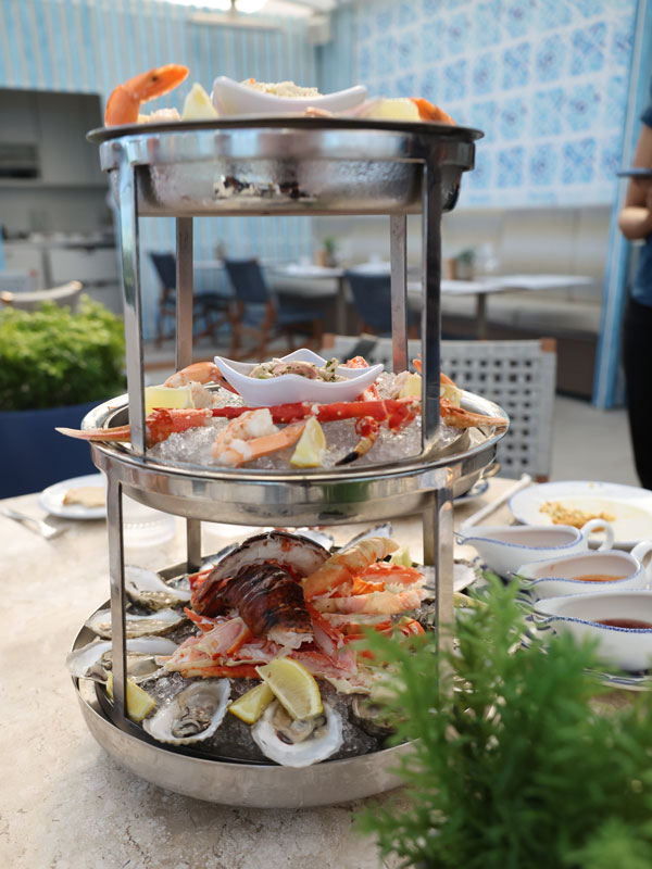 a seafood tower at Raw on 5