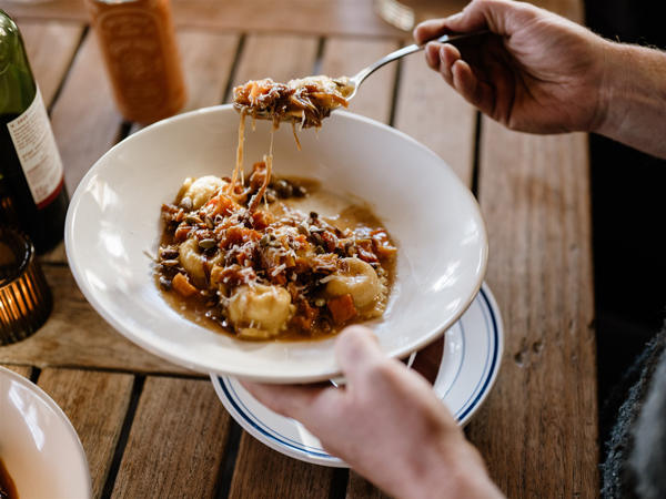 A pasta dish at Blooming Hill Farm