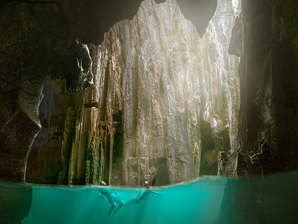 two people swimming in Sawa-I-Lau Caves fiji