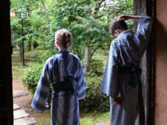 The writer's children in the doorway at Nagataki Inn