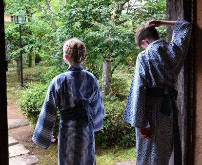 The writer's children in the doorway at Nagataki Inn