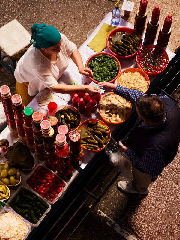 the pickle stand at GreenBazaar, Almaty