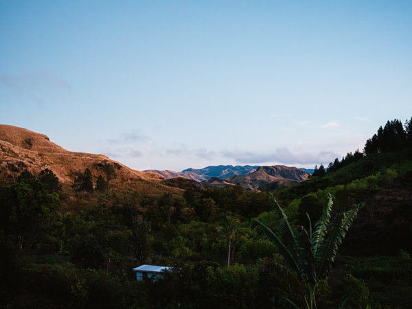 Fiji Naga village sunrise over the mountains
