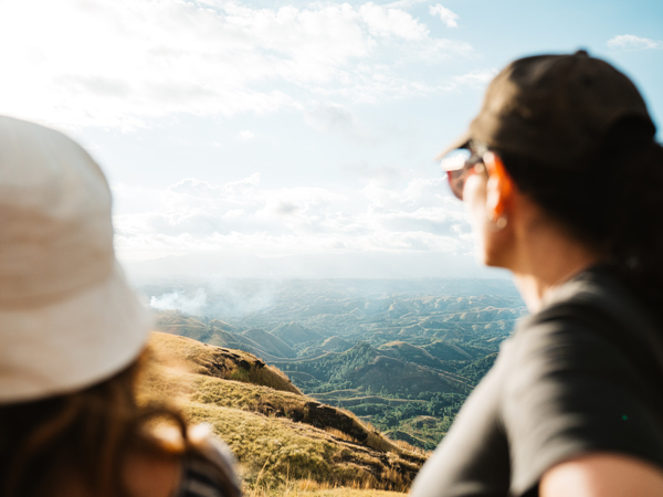 Group members taking in the view of the highlands