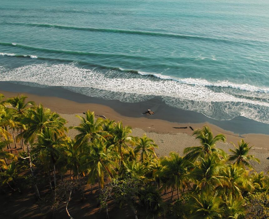 aerial of Playa Hermosa in costa rica