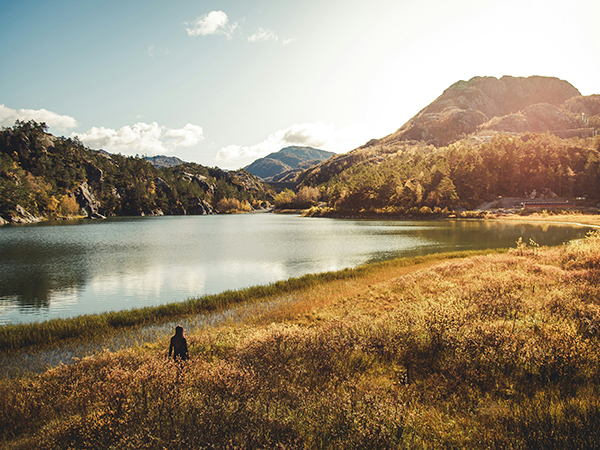 A lone figure takes in the breathtaking panorama of Norway&rsquo;s Western Fjords.