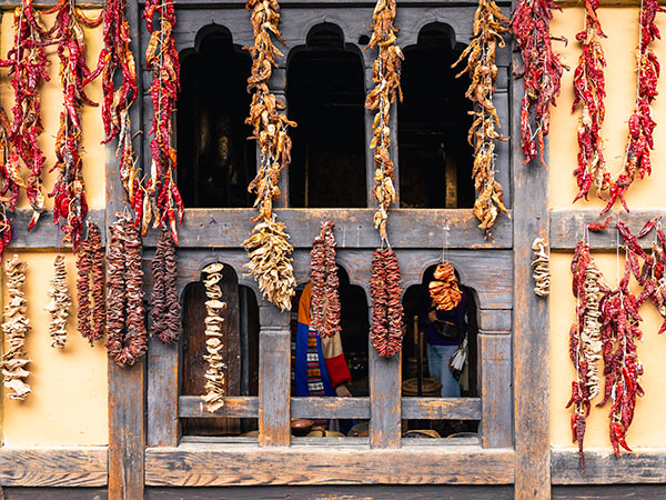 Drying chillies in Bhutan