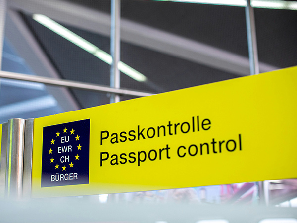 EU passport control sign at airport