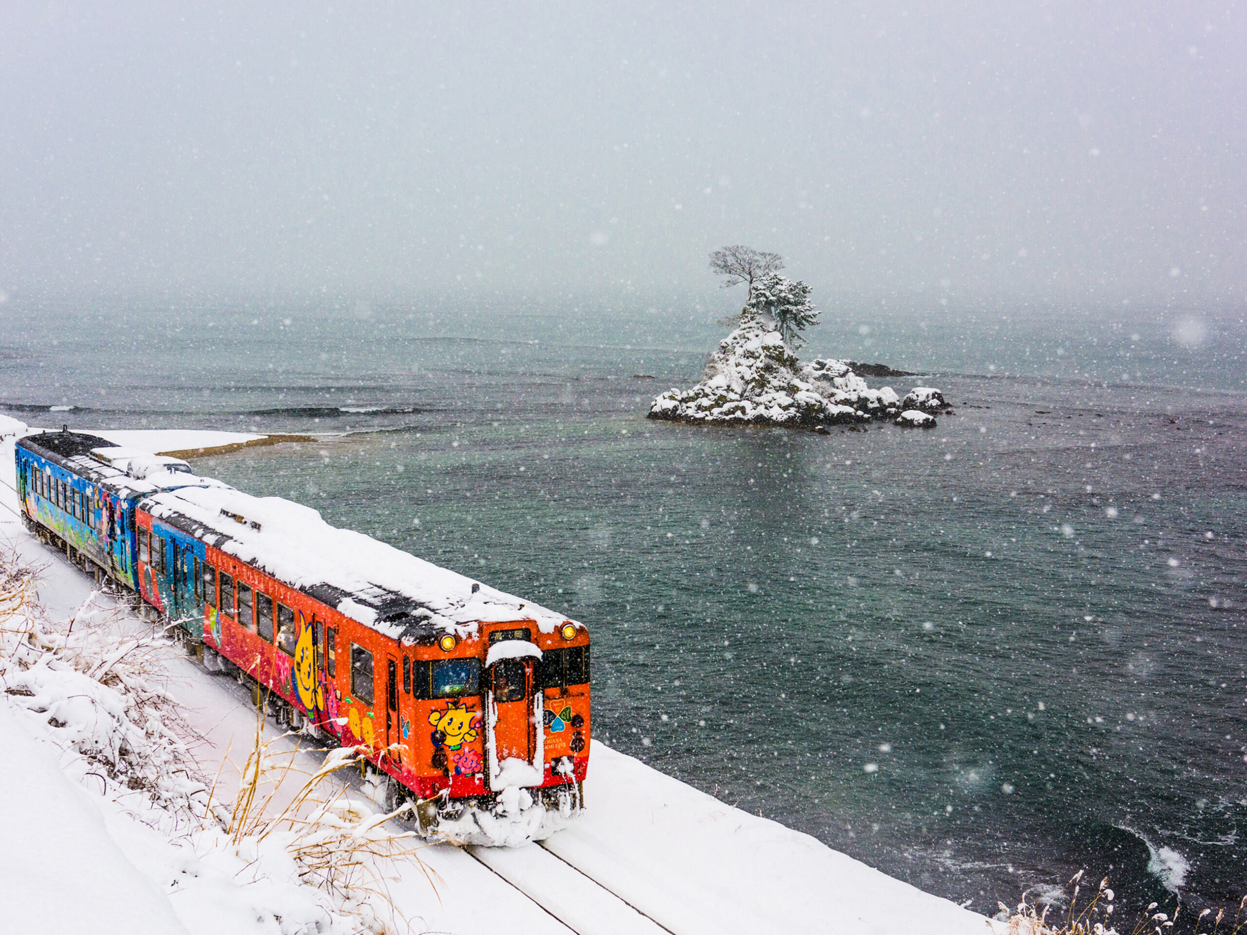 th JR Himi line along the Amaharashi Coast in winter