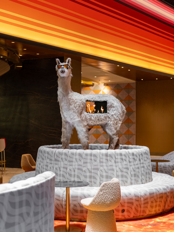Nhow Lima Hotel's lounge area with llama