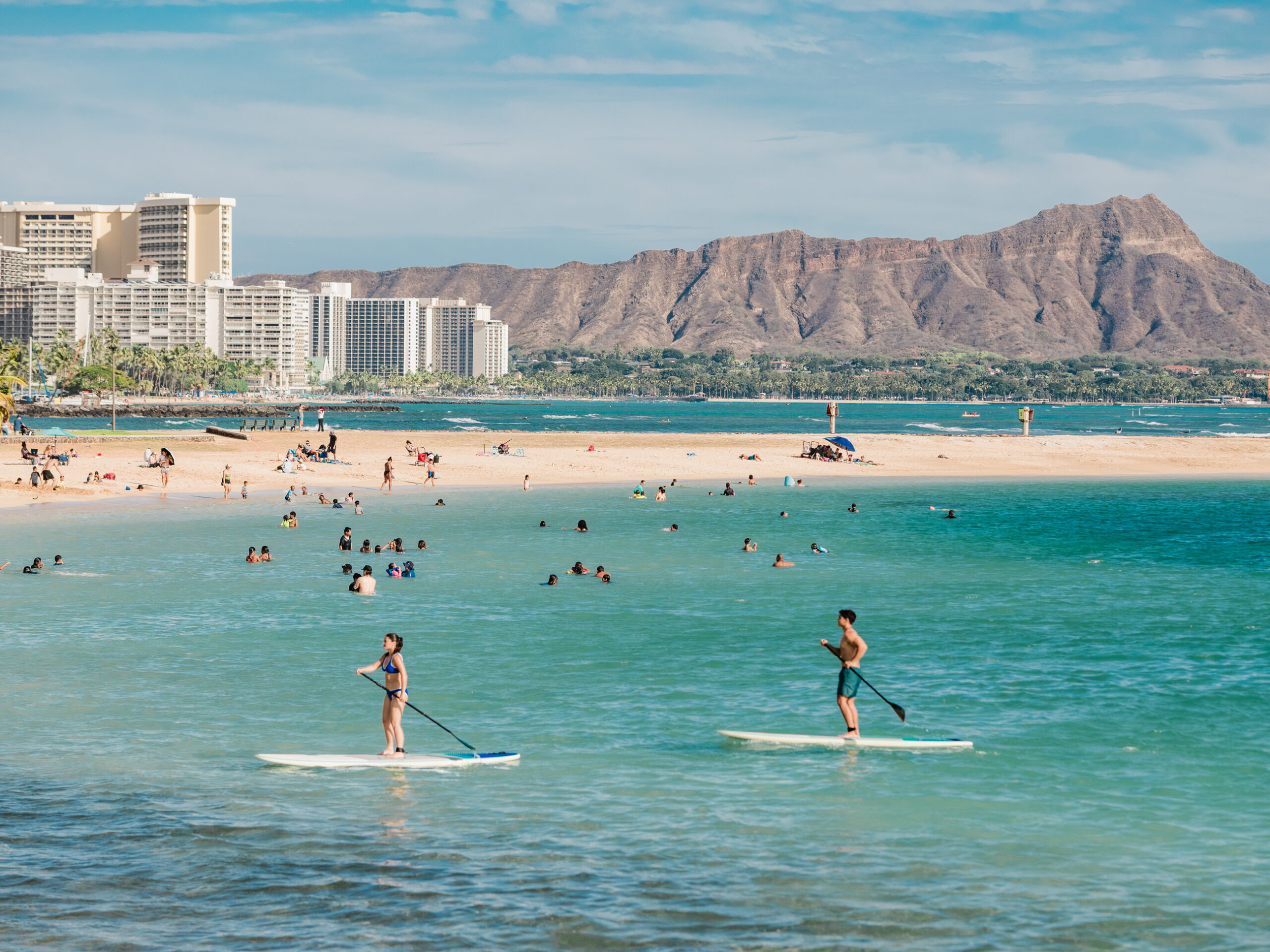 stand up paddleboarding in Magic Island Lagoon