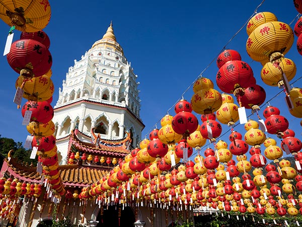 Rows of Chinese New Year lanterns in front of Kek Lok Si penang