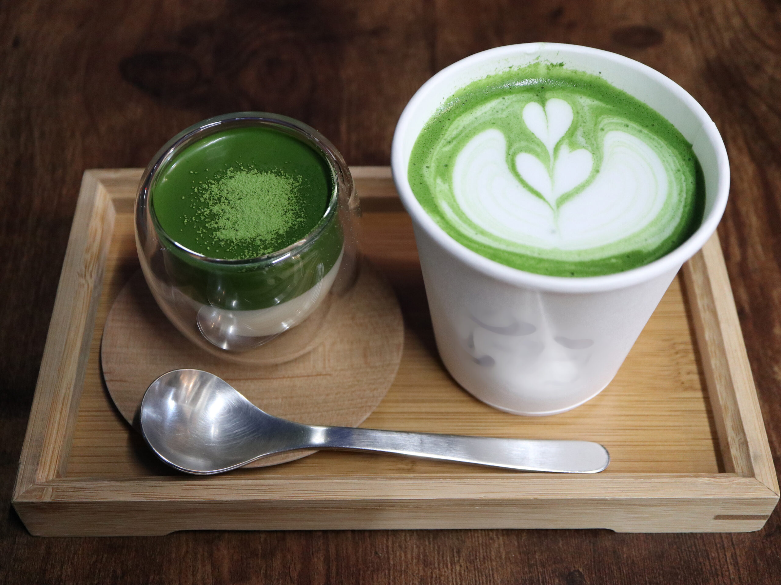 Matcha latte and Matcha pudding in Kyoto, Japan