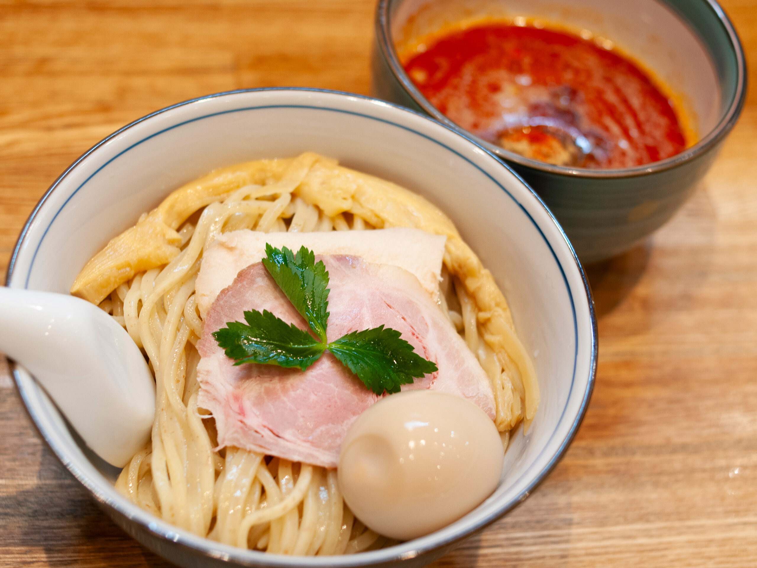 spicy tsukemen noodles with soup