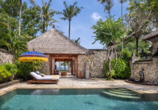 an oceanview villa with a pool at Oberoi Bali