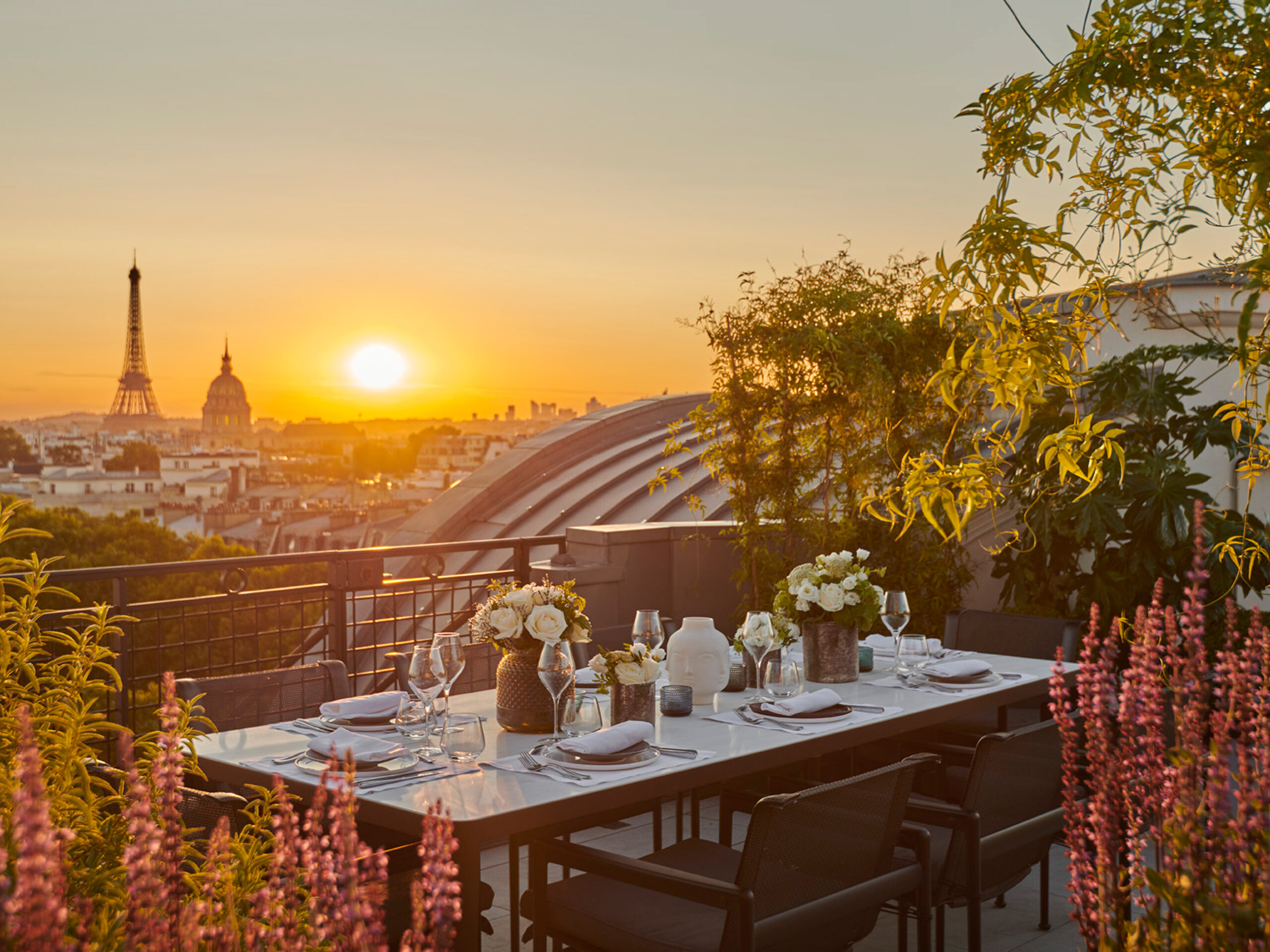 A terrace overlooking the Eiffel Tower