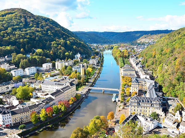 Aerial view of the city of Bad Ems Germany, Great Spa Towns of Europe