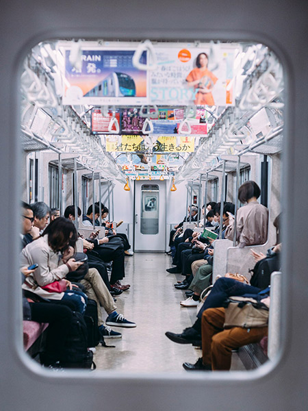 passengers on train in japan