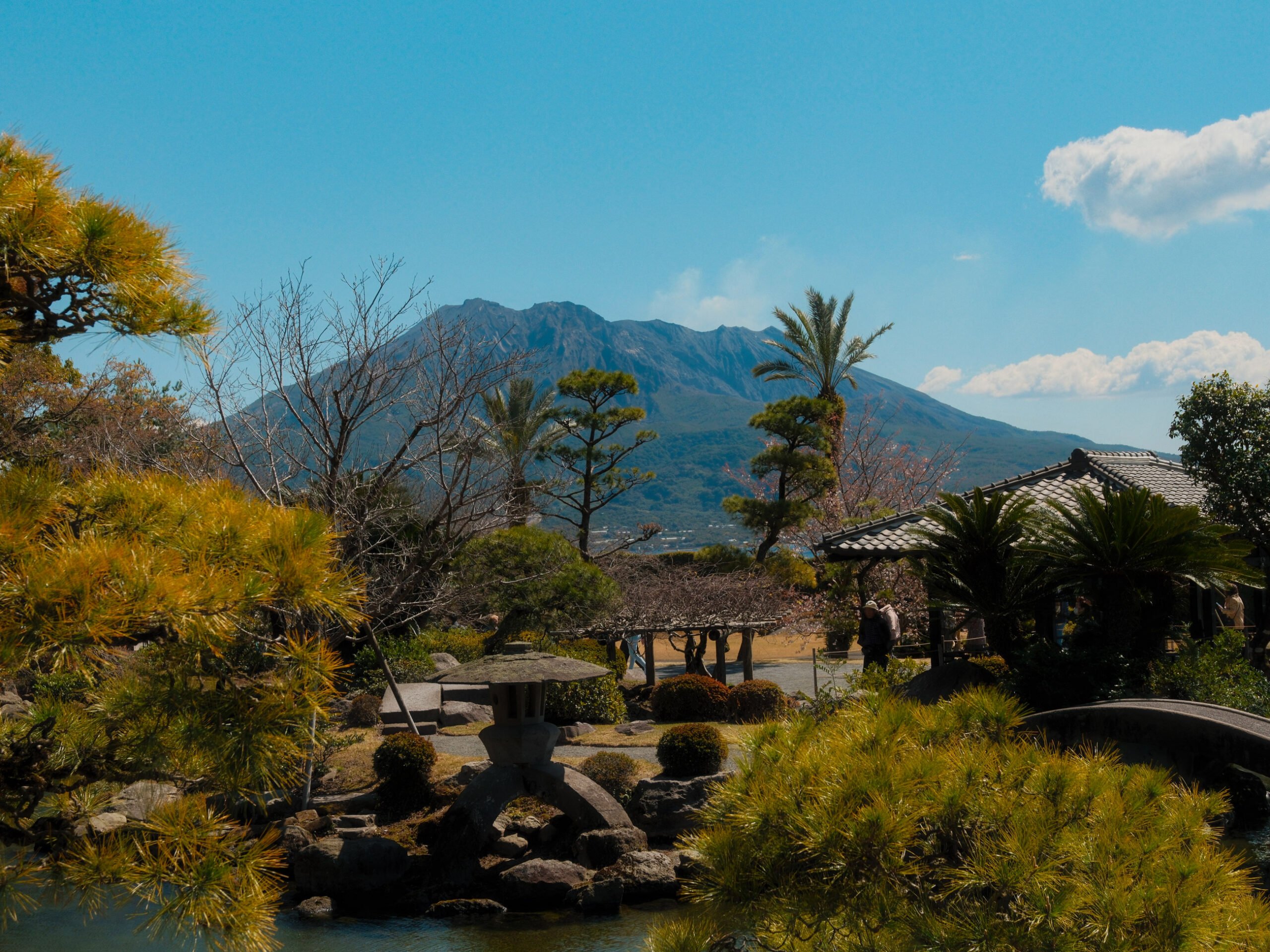 Kagoshima&rsquo;s famous volcano from Sengan-en Garden