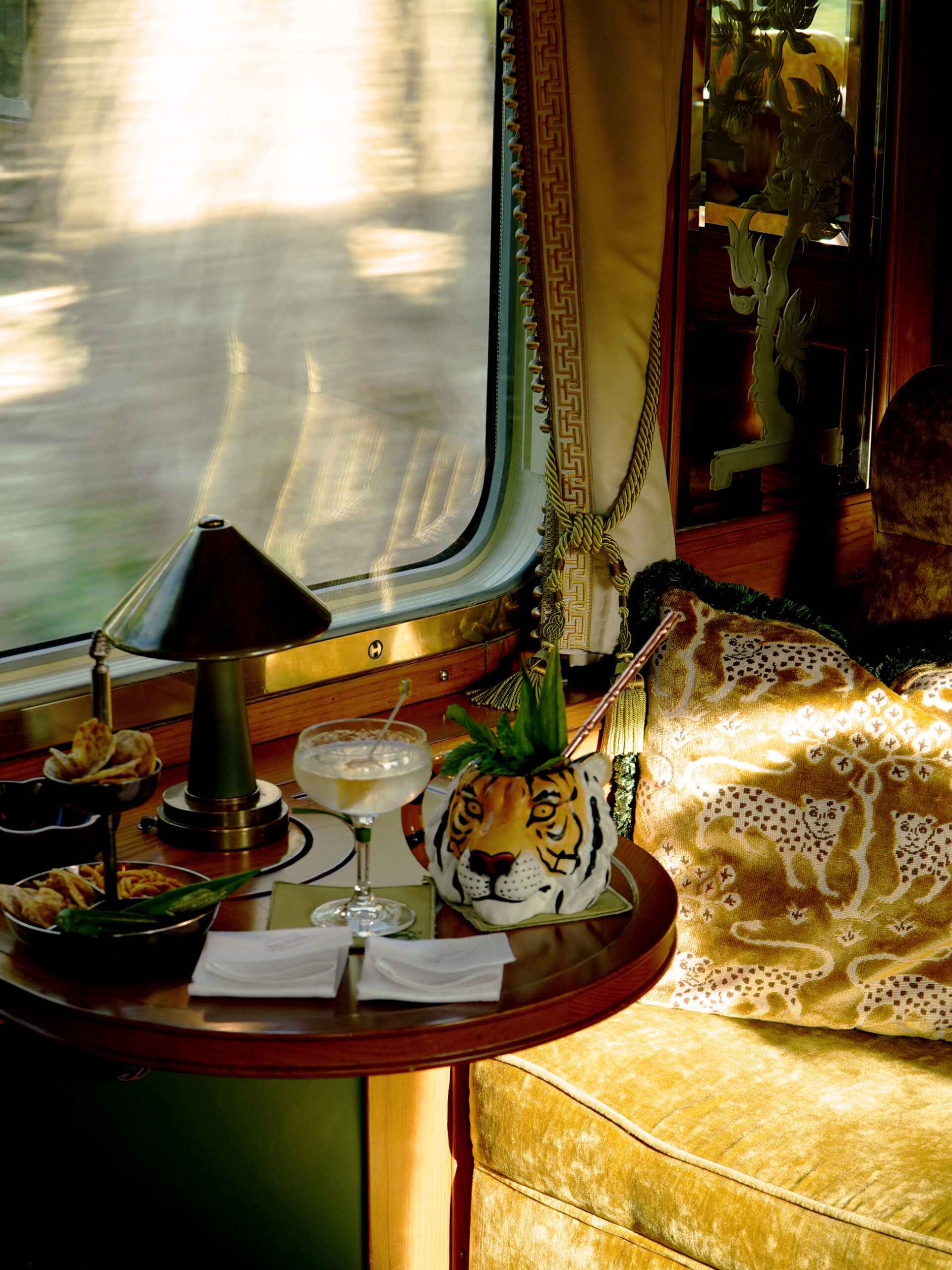 the bar cart onboard the Eastern & Oriental Express, A Belmond Train, Southeast Asia