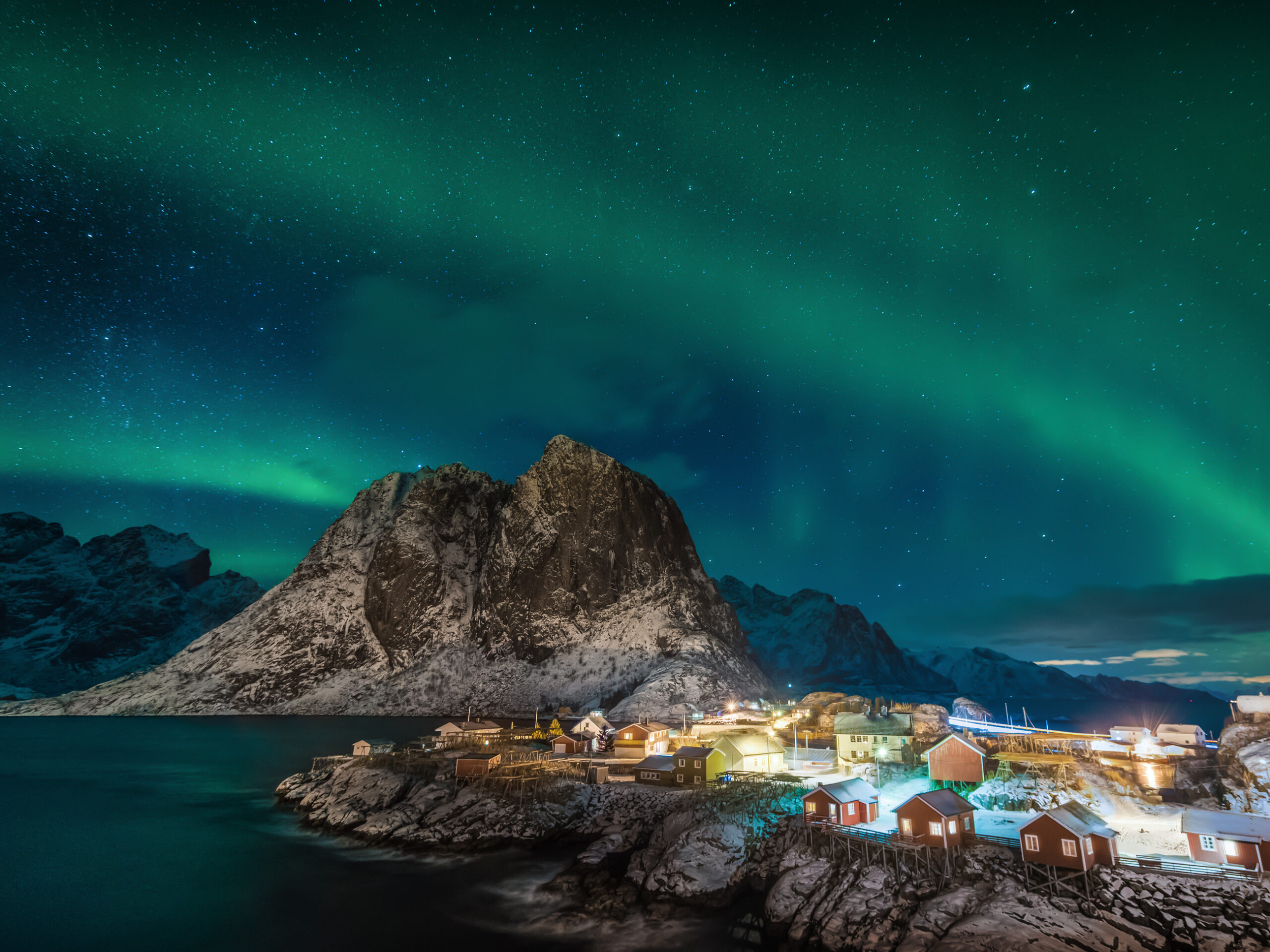 Aurora Borealis above Hamn&oslash;y, Lofoten Islands